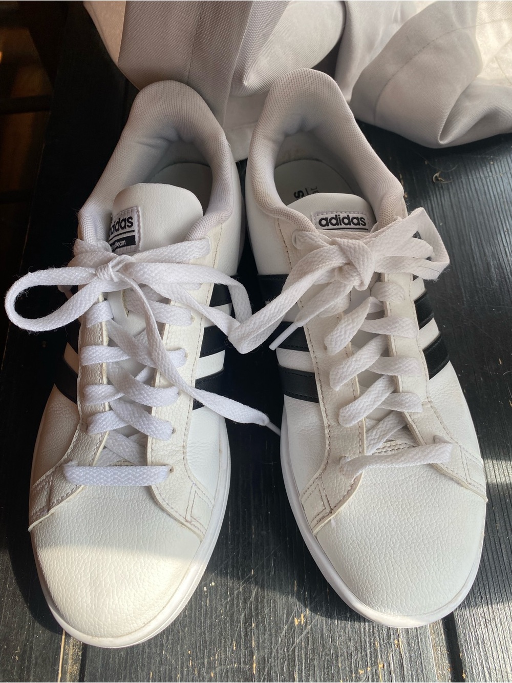 adidas White Sneakers with Black Three Stripes